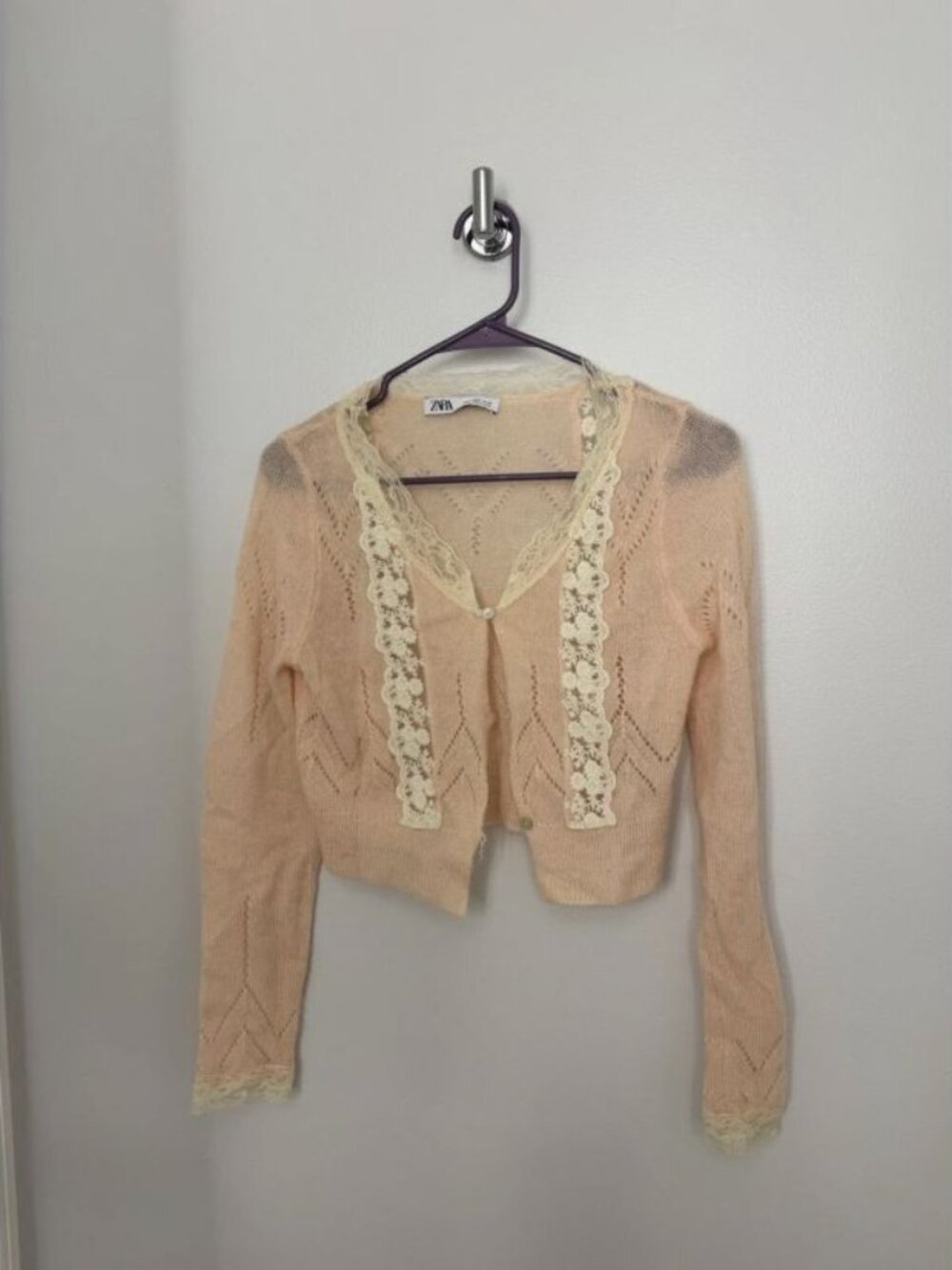 Zara Peach Pointelle Lace Cardigan S
